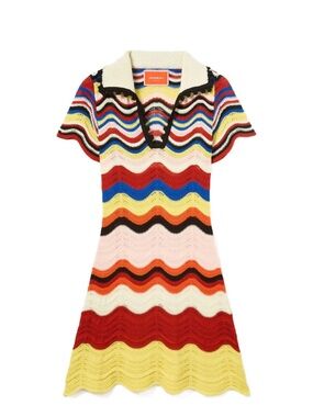 NWT La DoubleJ Multicolor Chevron Polo Dress - Red/Yellow/Blue size Small